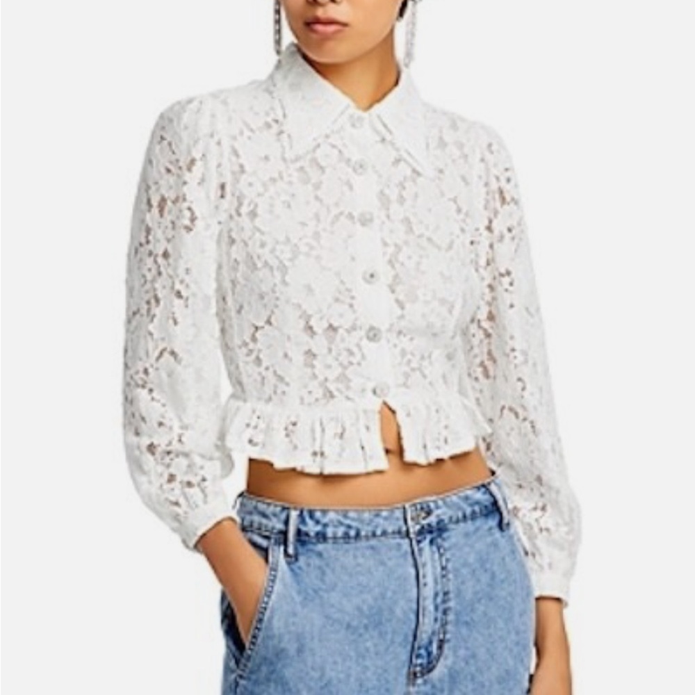 Aqua White Lace Blouse